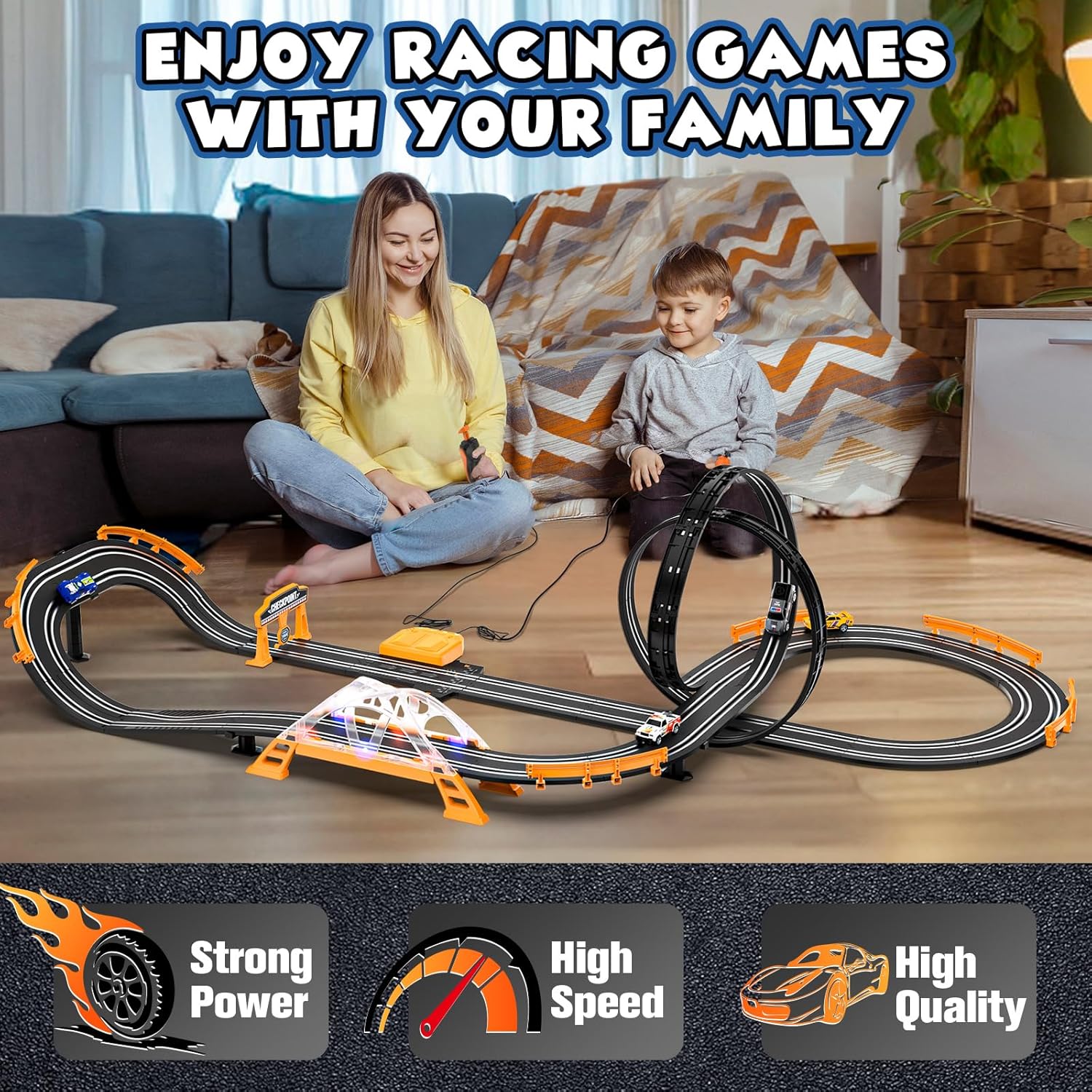 Slot Car Race Track Set with 4 High-Speed Cars, 20.2ft Dual Racing Track with 360° Loop