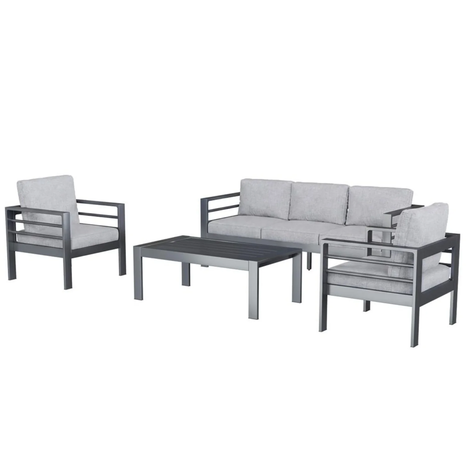 AECOJOY Aluminum Patio Furniture Set, 4 Pieces Outdoor Sectional Sofa Set, Light Gray