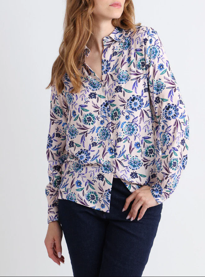Chemise chaude femme viscose floral bleu
