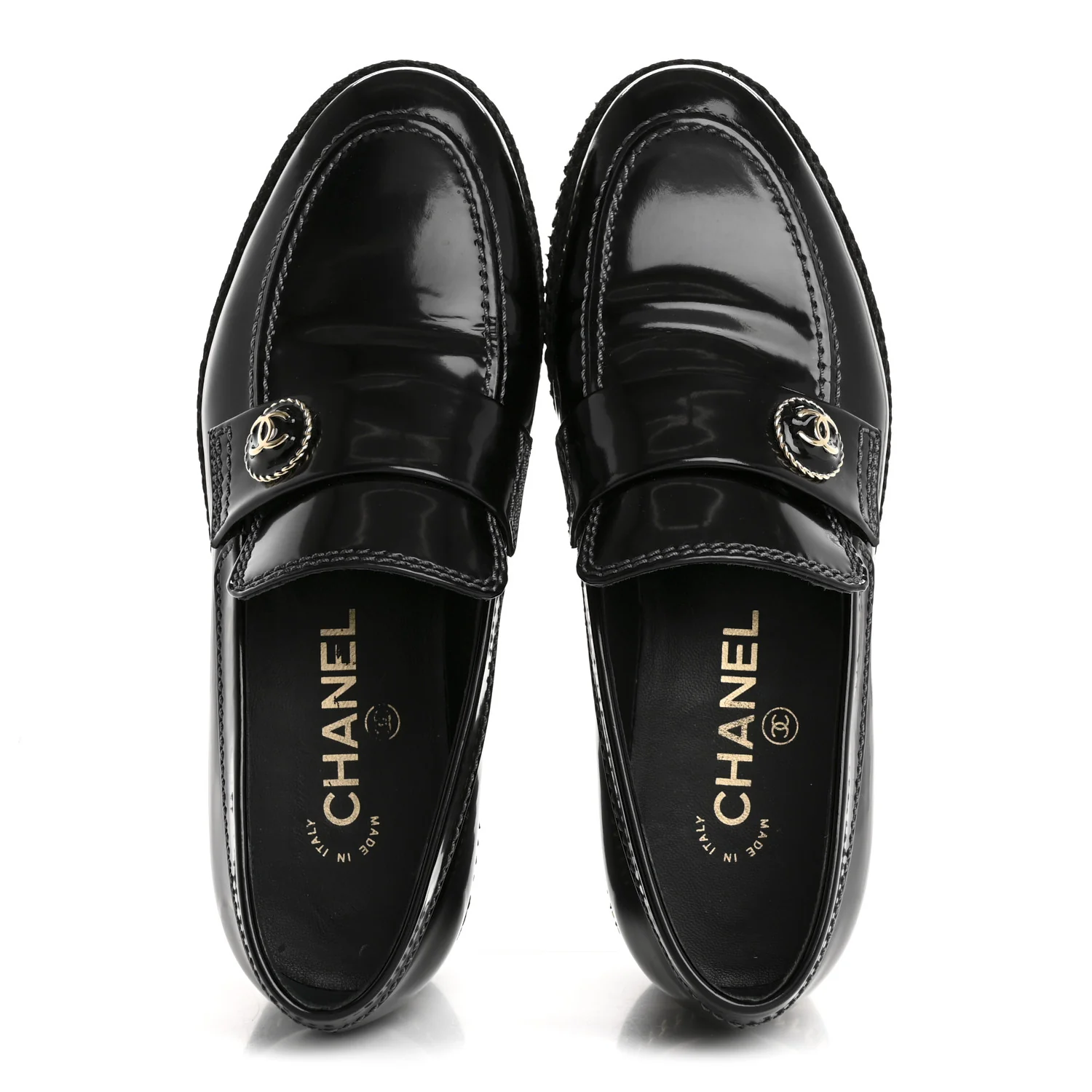 Shiny Calfskin Platform Loafers 37 Black