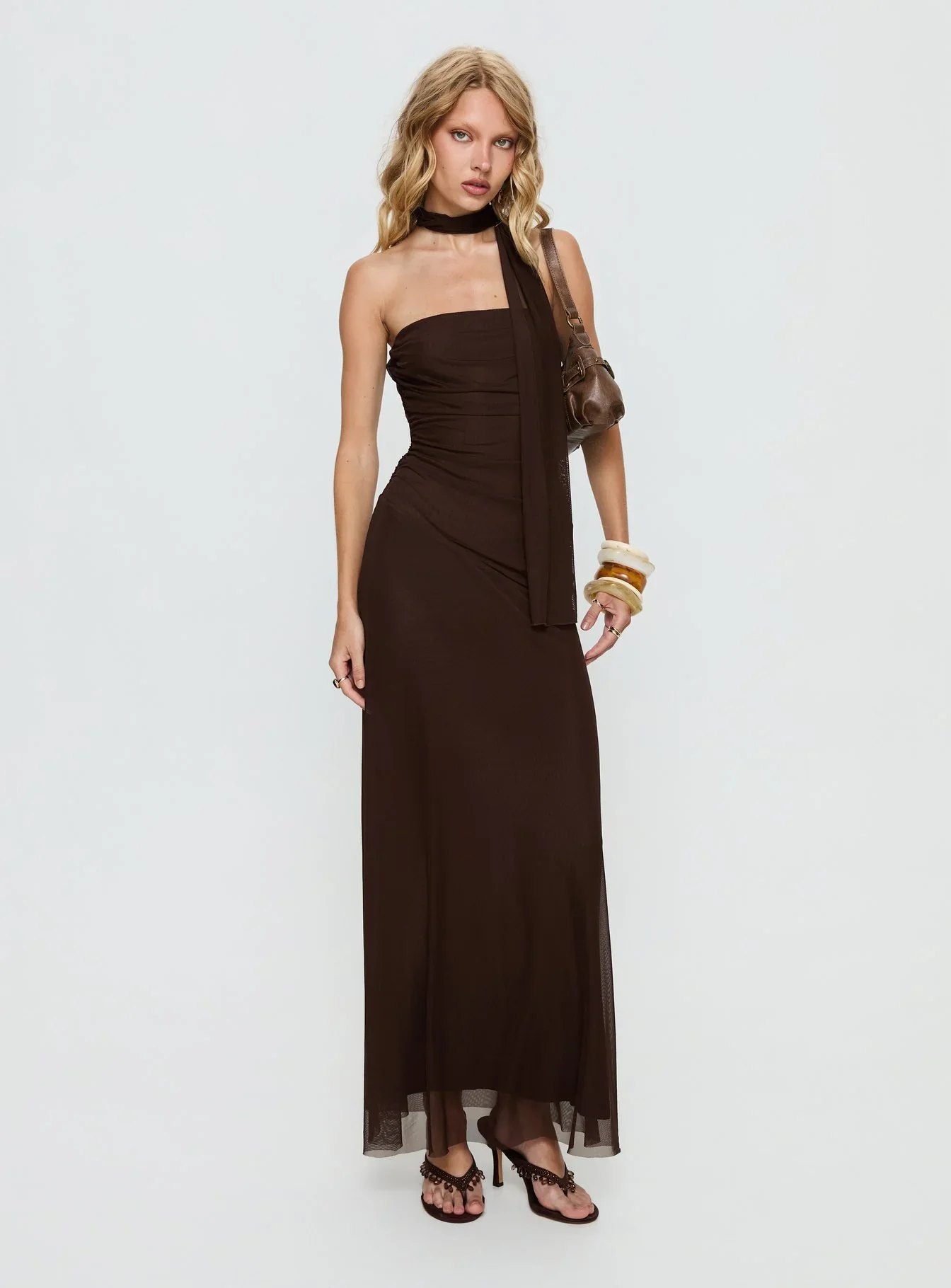 Ainslea Halter Scarf Maxi Dress Dark Brown