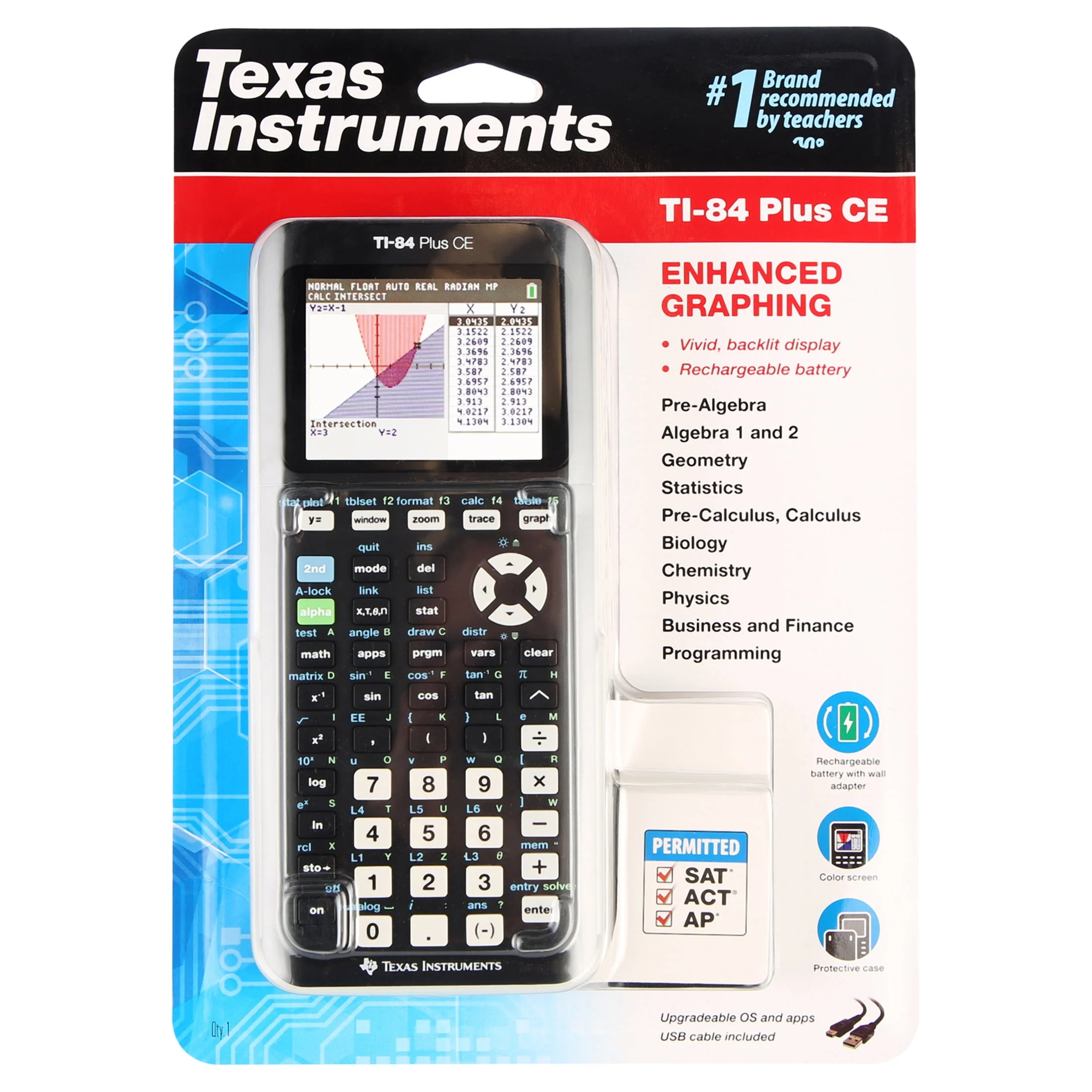 Texas Instruments Ti 84 Plus CE Graphing Calculator, Black, 7 5 inch