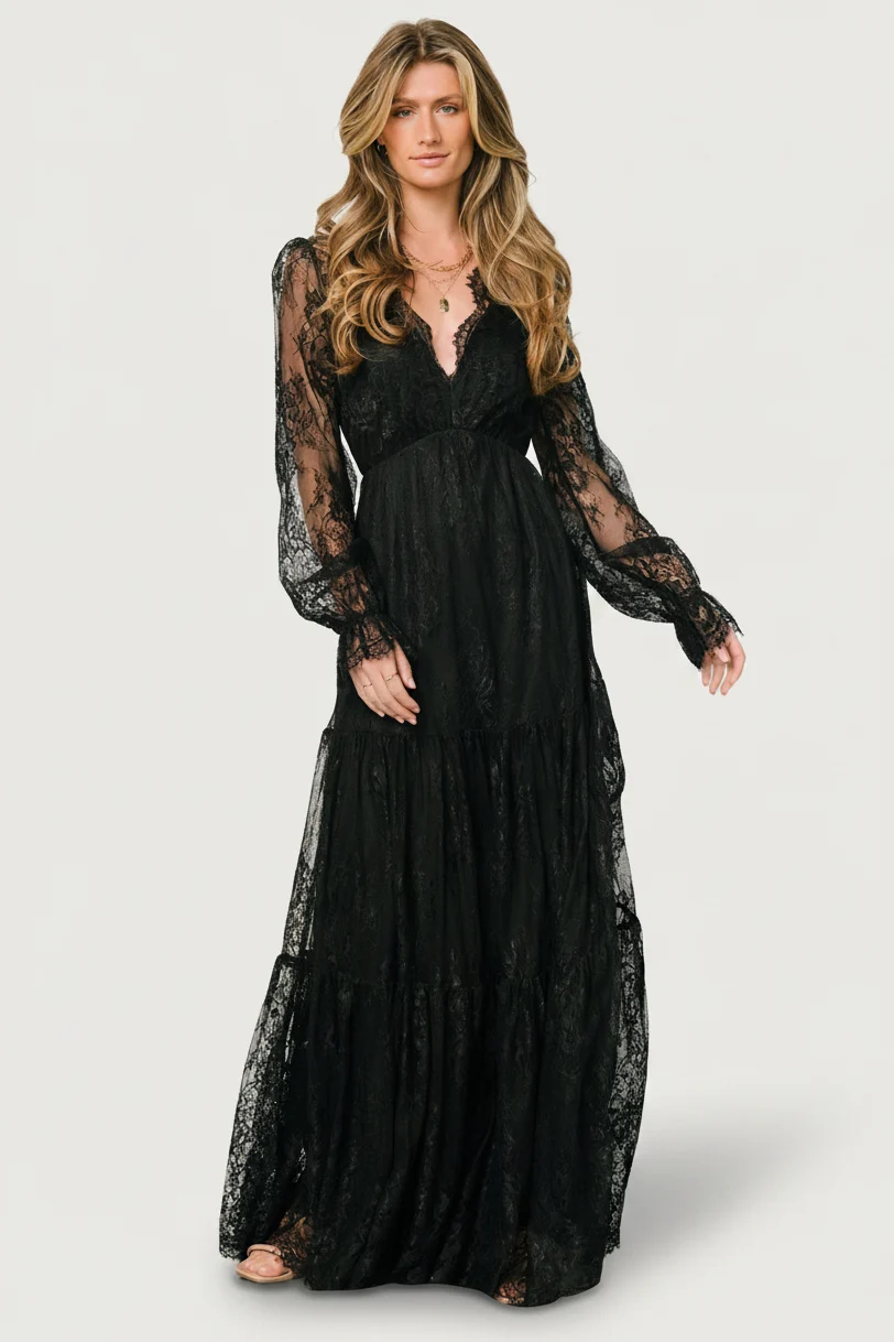 Gloria Lace Maxi Dress | Black