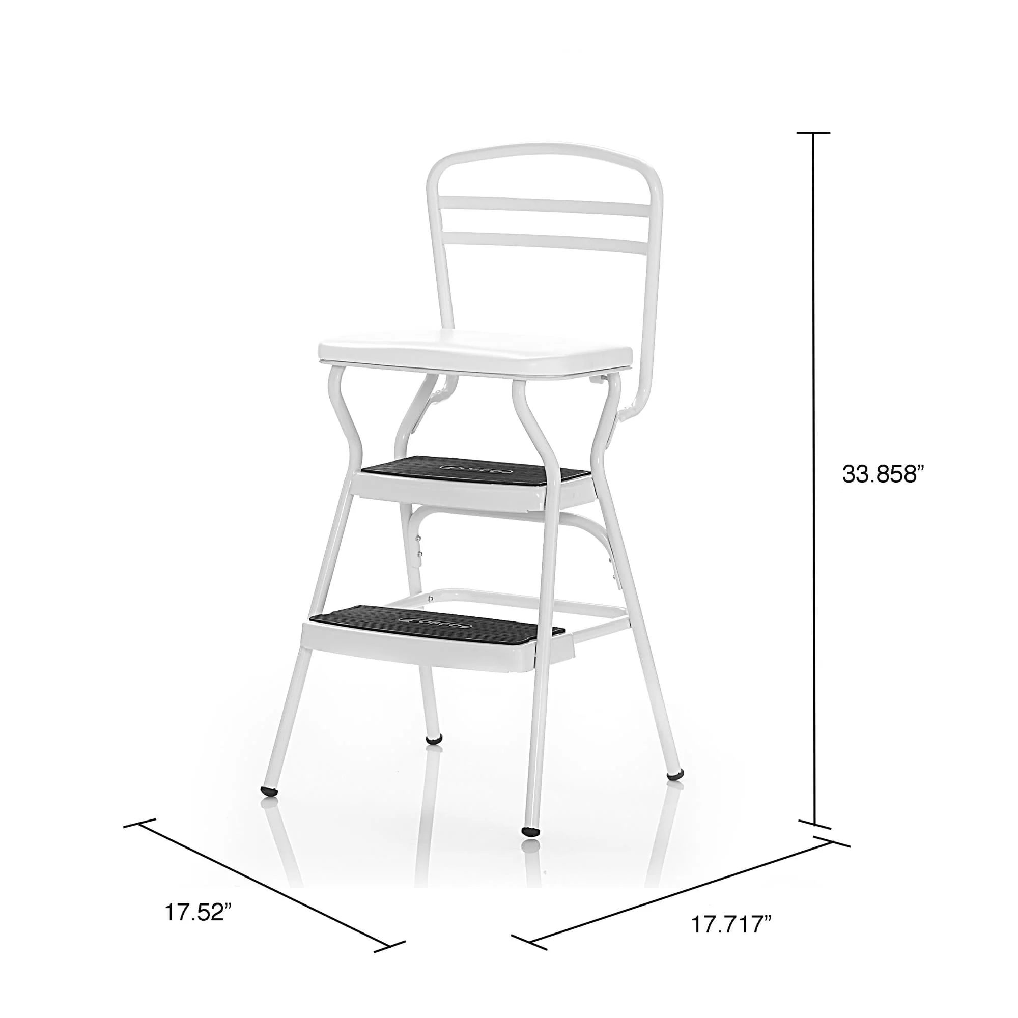COSCO Stylaire Retro Chair + Step Stool with Flip - up Seat (White, One Pack)