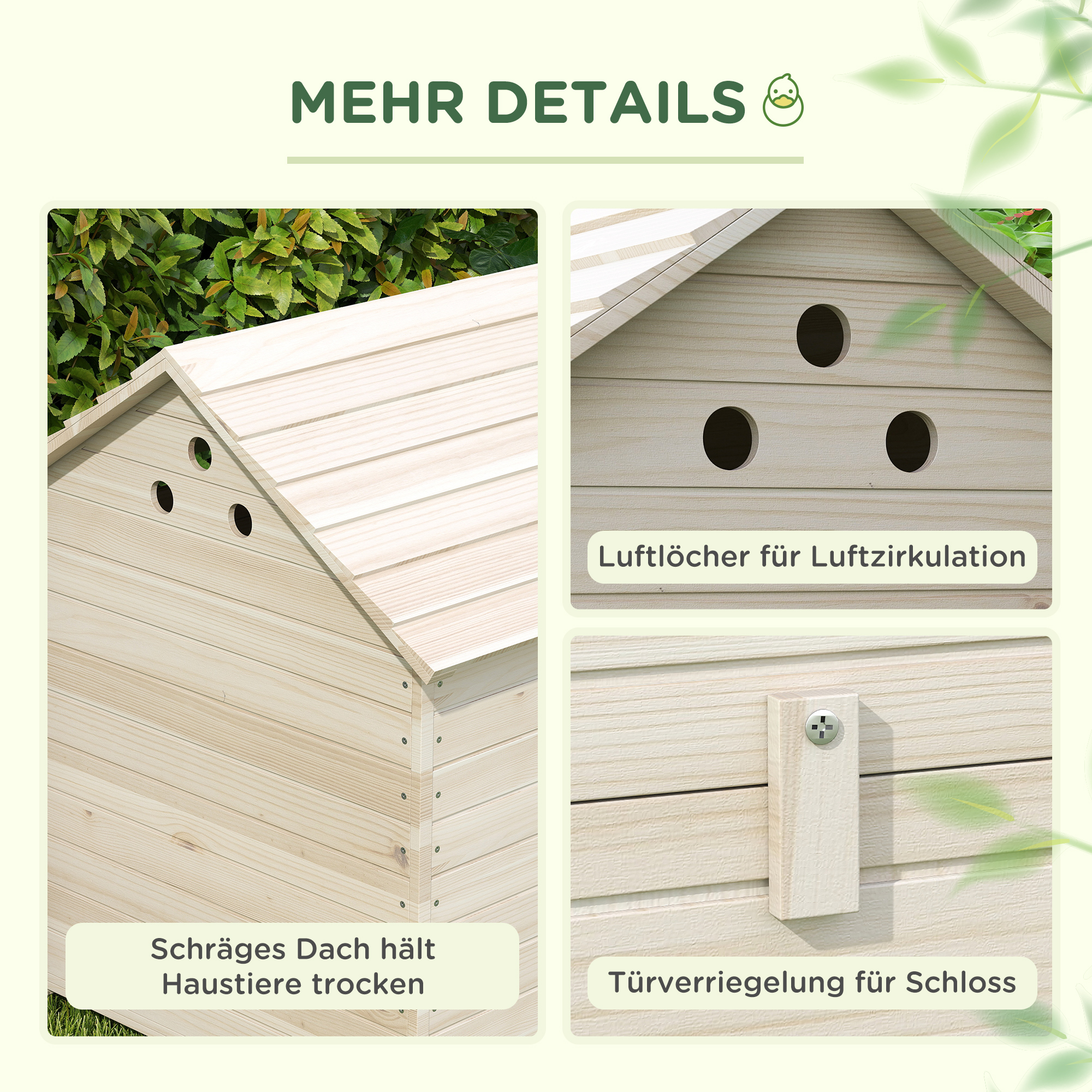 PawHut Eendenhuis met Opklapbaar Schuindak, Pluimveehuis met Verhoogde Bodem en Helling, Dennenhout, 100 x 82,5 x 91 cm