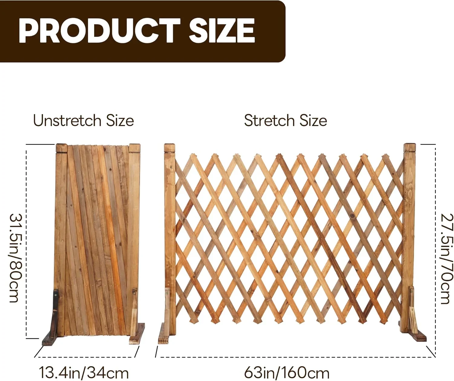 2PCS Extendable Instant Fence Expandable Freestanding Wood Garden Trellis Fence Retractable Wooden Fence Gate Plant Screen for Home Yard Garden