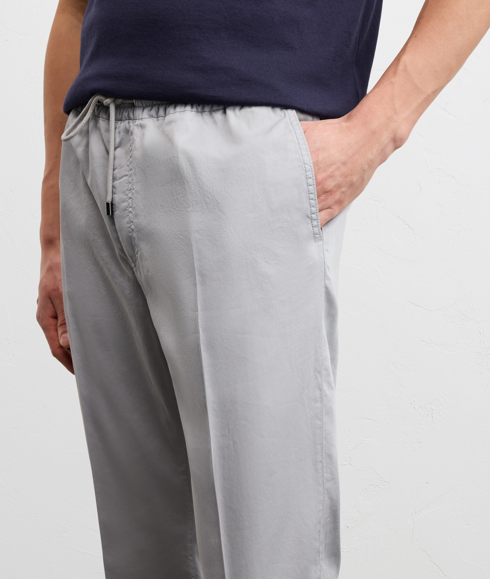 LIGHT GREY SOFT TOUCH COTTON POPLIN DRAWSTRING TROUSERS