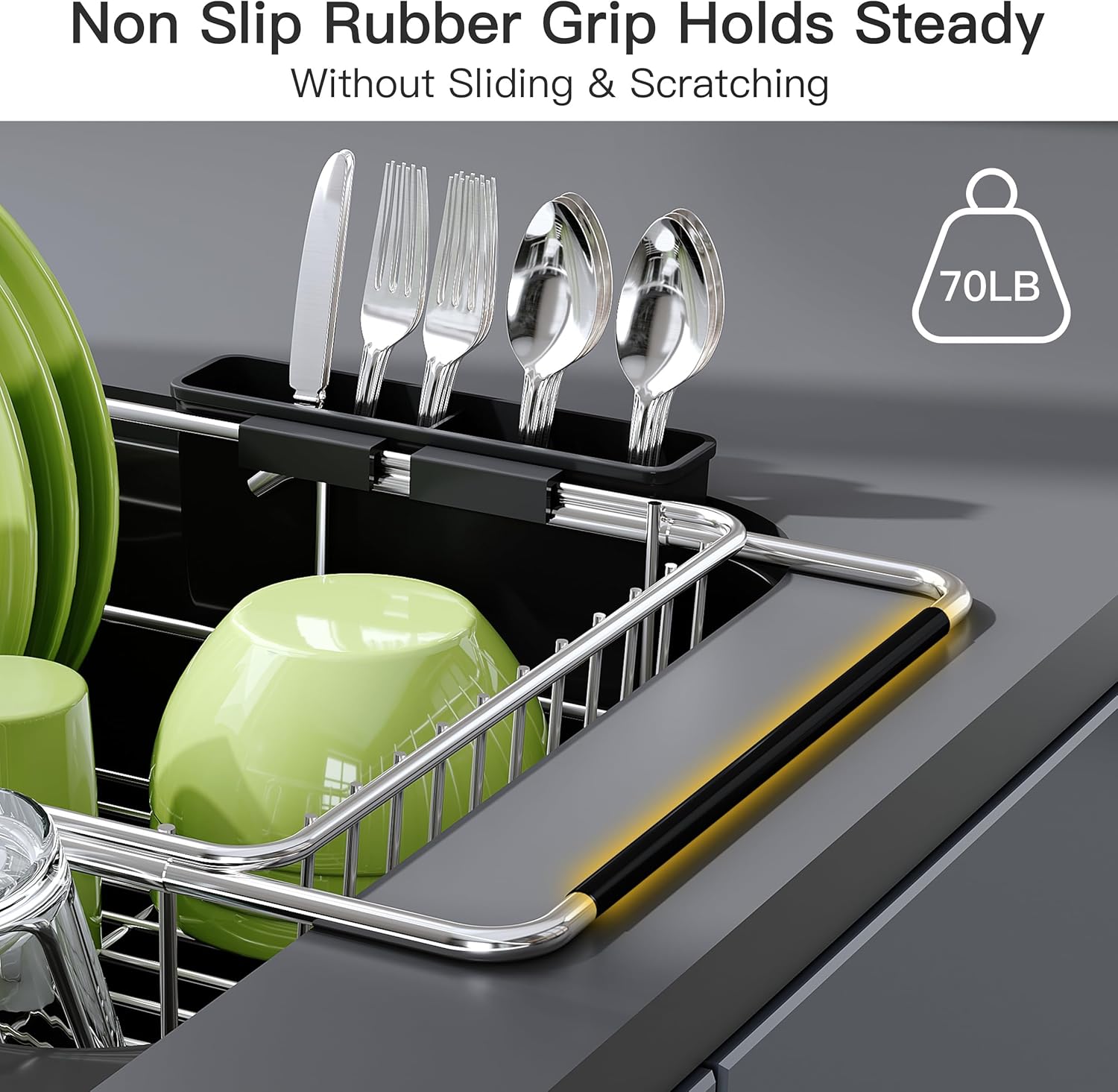 JASIWAY Dish Drying Rack in Sink, Dish Drainer with Cup and Utensil Holder