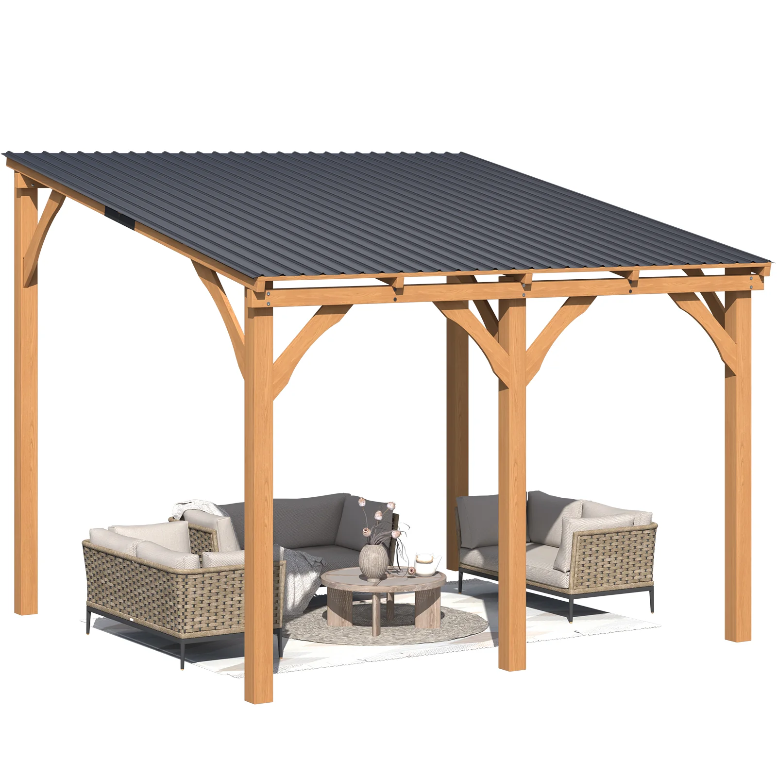 AECOJOY 10' x 10' Outdoor Wooden Gazebo, Patio Lean to Hardtop Pergolas and Gazebos
