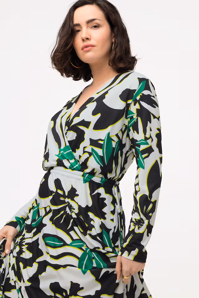 Floral Wrap Look Long Sleeves Dress
