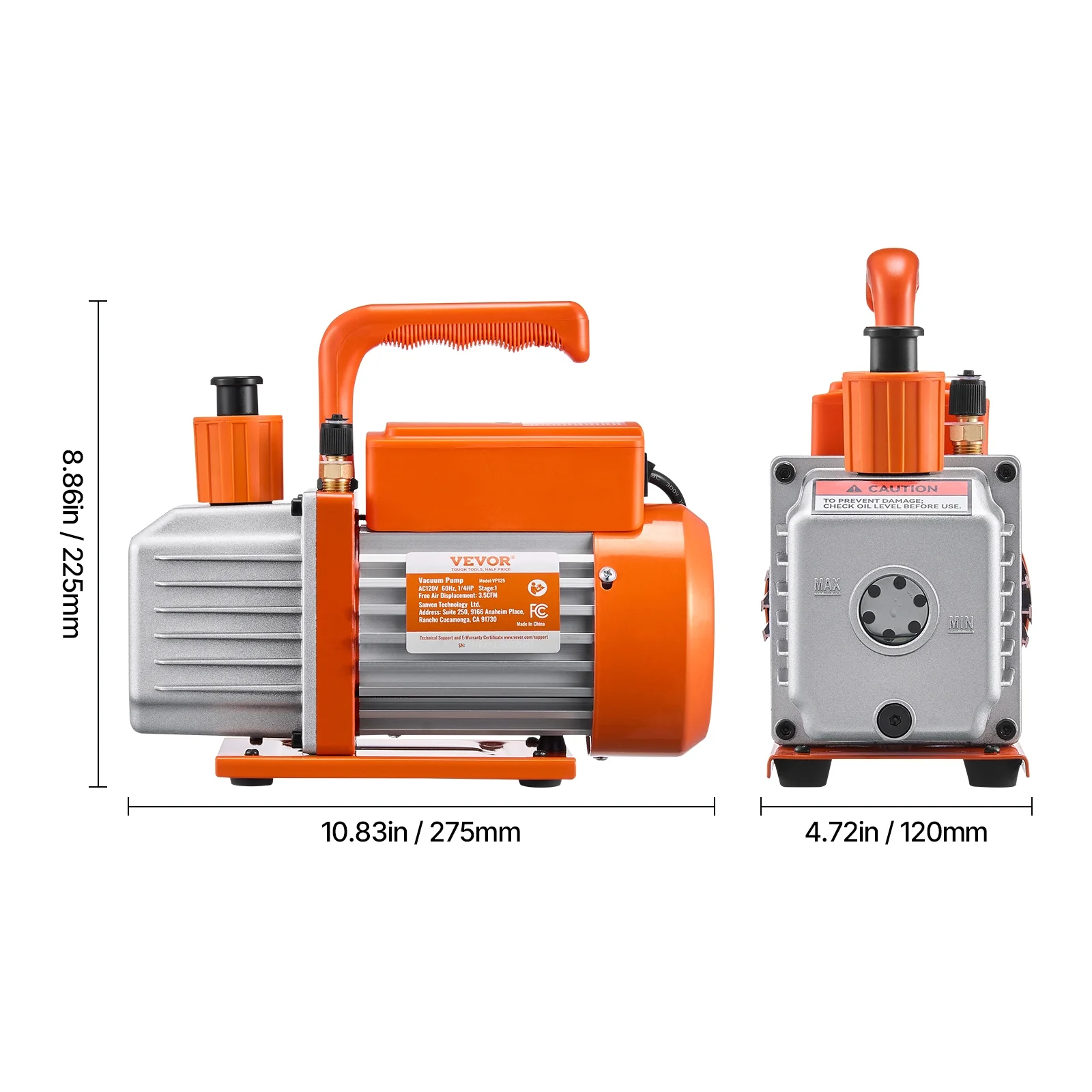 3.5 CFM AC Vacuum Pump and Gauge Set,Single Stage Rotary Vane HVAC Air Vacuum Pump,A/Cnbsp;Refrigerantnbsp;Manifold Gauge Kit, with Hoses,for R134a,R12,R22,R502a,R410A,R404,R407C Refrigerants - Image 4