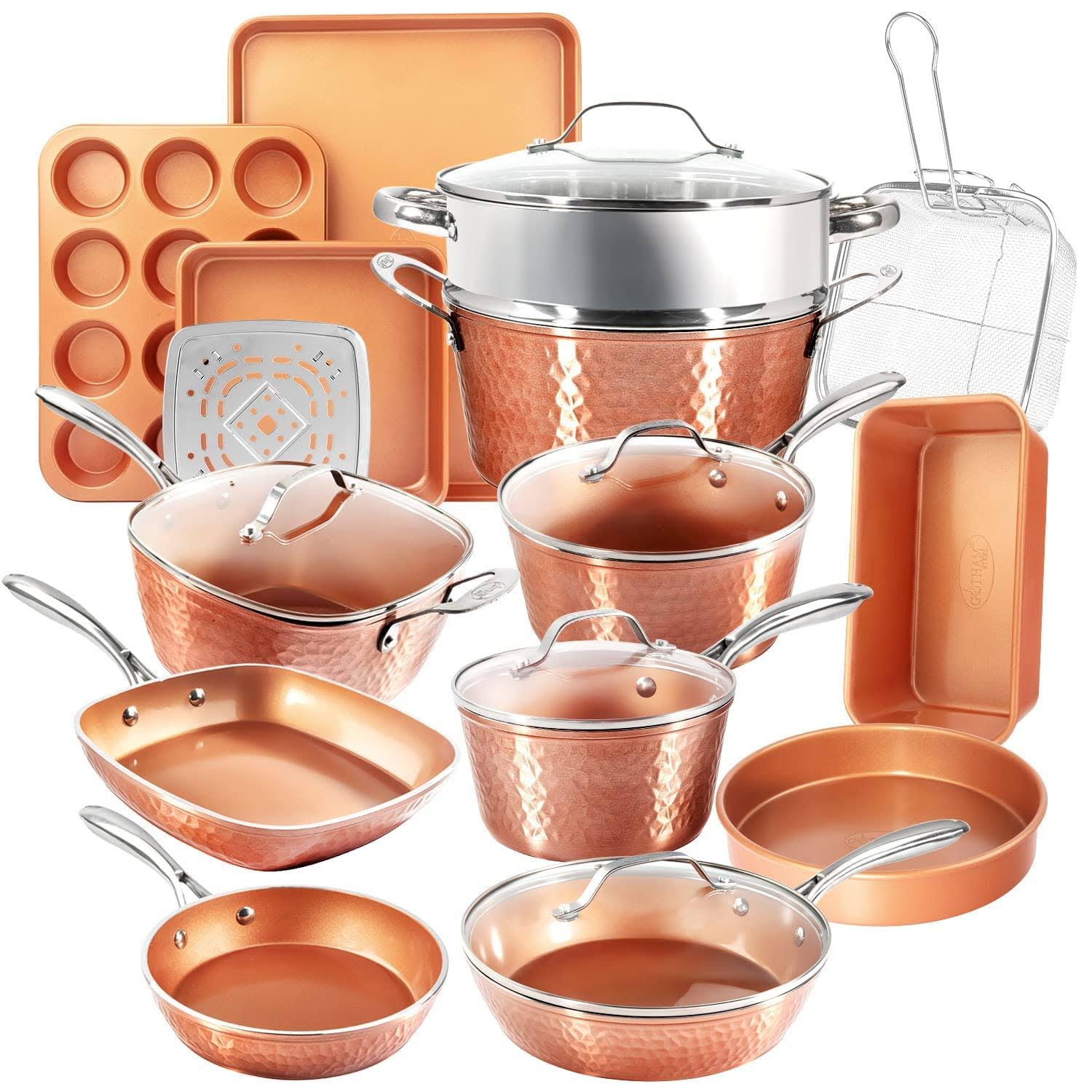 Gotham Steel Hammered Copper Collection 20 Piece Premium Cookware Bakeware Set