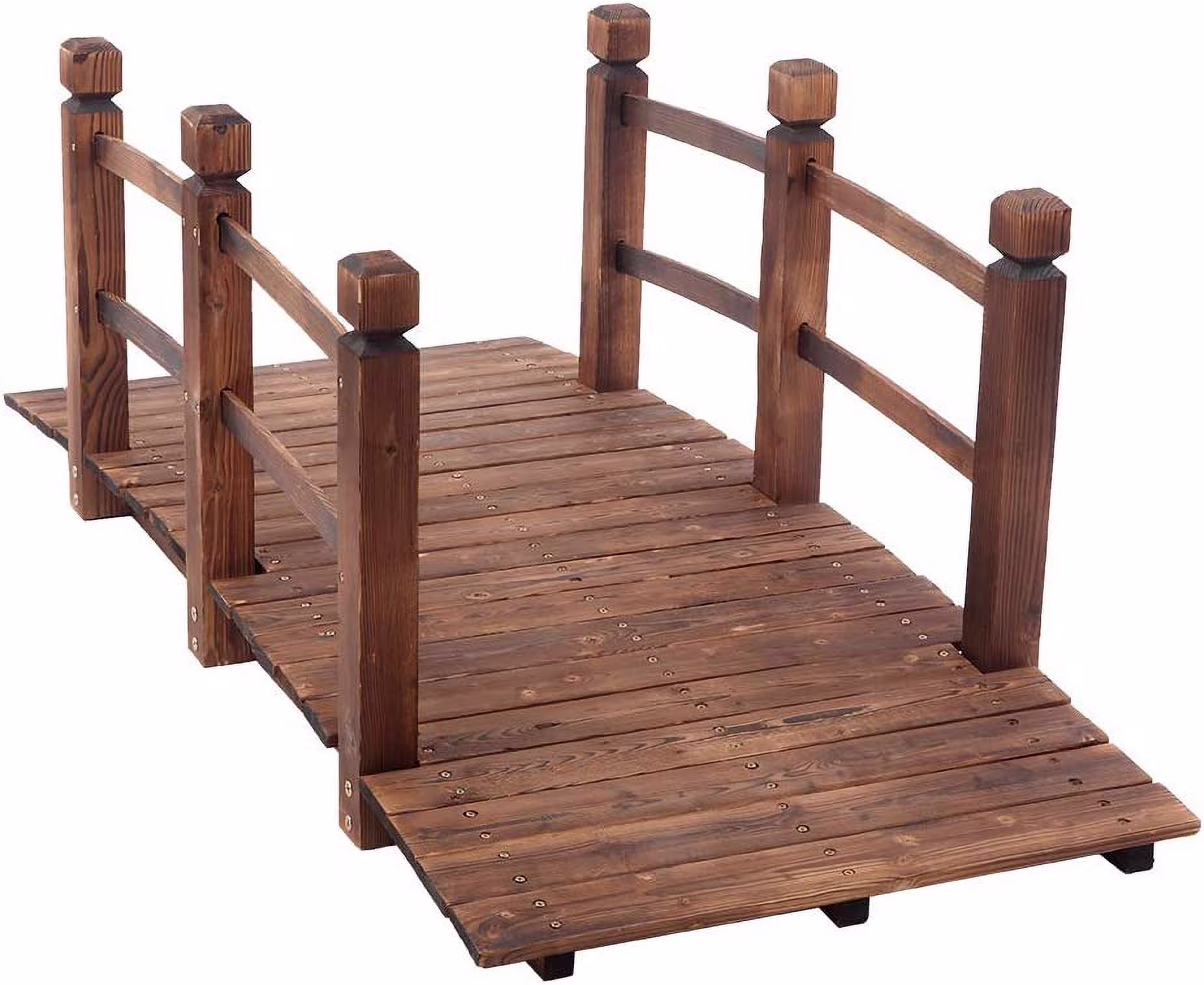 TYJDFN 5 ft Garden Wooden Bridge Arch Stained Finish with Safety Rails Outdoor Footbridge for Backyard Creek Farm, Decorative Pond Bridge