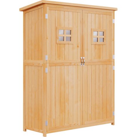 Outsunny – Armoire de jardin en sapin massif 127,5x50x164cm – Toit bitumé étanche – 2 étagères à 3 niveaux – Protection UV et humidité — vue 1