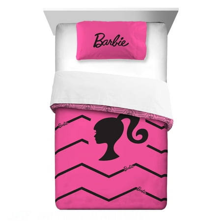 Barbie Kids Comforter and Pillowcase, 2-Piece Set, Twin/Full, Reversible, Multicolor