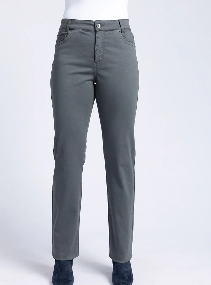 Pantalon femme en coton gris bronze