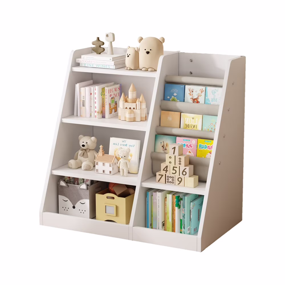 Montessori Kid Bookshelf, Modern Wood Bookcase 4 Tier Children Book Rack Display Toy Storage Organizer Sling Book Rack for Classroom Bedroom Nursery Playroom (Pink)(Pink) - Image 5