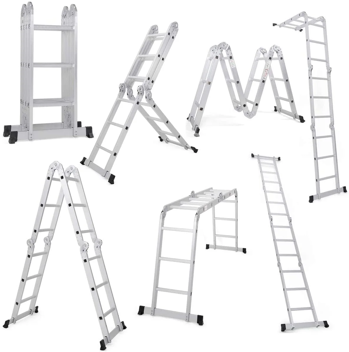 12.5ft 7 in 1 Multi-Purpose Scaffold Ladder, Folding Aluminium Extension Ladder, EN 131 Standard, 330lbs Capacity