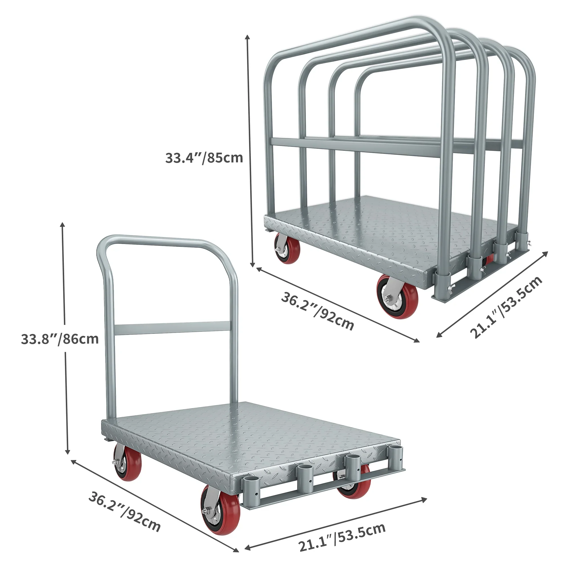Dextrus 2-in-1 Heavy-Duty Platform Truck, 2200 lbs Capacity, Steel Panel with 4 Side Rails and 5 Rubber Swivel Wheels