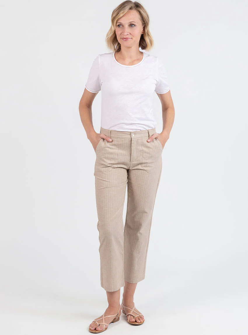 Pantalon rayé beige 7/8ème femme