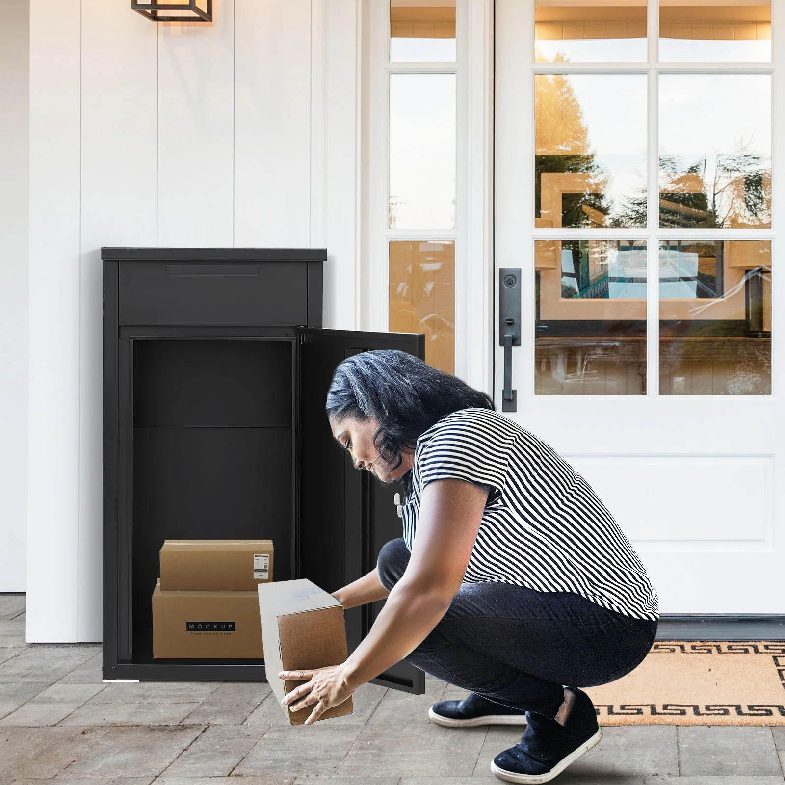 Package Delivery Boxes for Outside Parcel Drop Box Outdoor Storage Box Wall Mounted Express Mail Package Delivery Box 17" x 16" x 38.3" Black(Black/Large) - Image 5