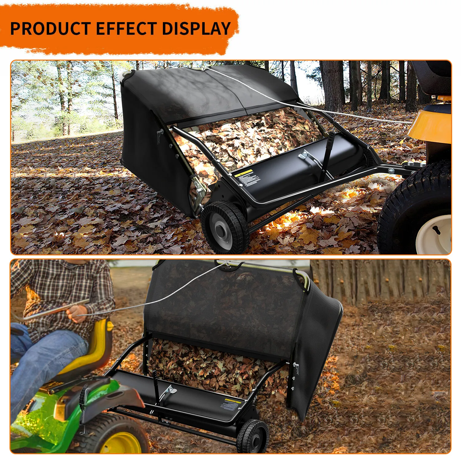 42 in Tow Behind Lawn Sweeper Leaf Collector for Garden Grass Lawn 12 Cu ft Capacity Tractor assembly(42") - Image 6