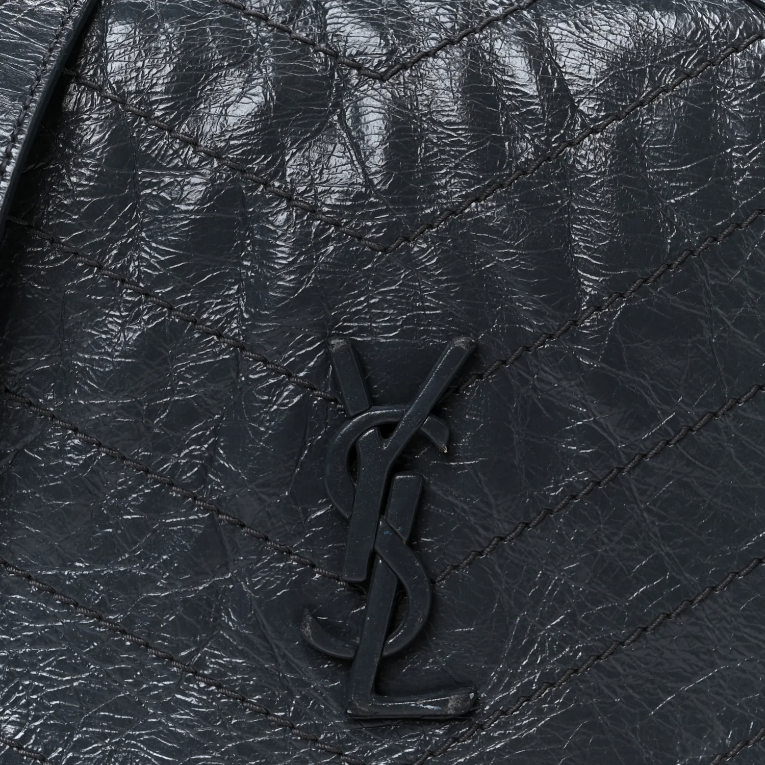 Crinkled Calfskin Matelasse Monogram Niki Chain Wallet Dark Smog