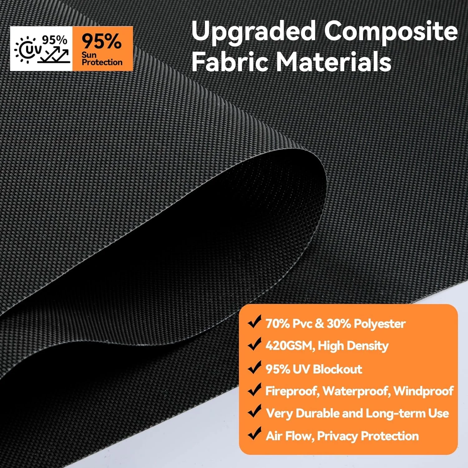 Outdoor Roller Shade for Patio, Cordless Blackout Waterproof Blind, UV Block, 4'L x 6'W(4'L x 6''W/Black) - Image 2
