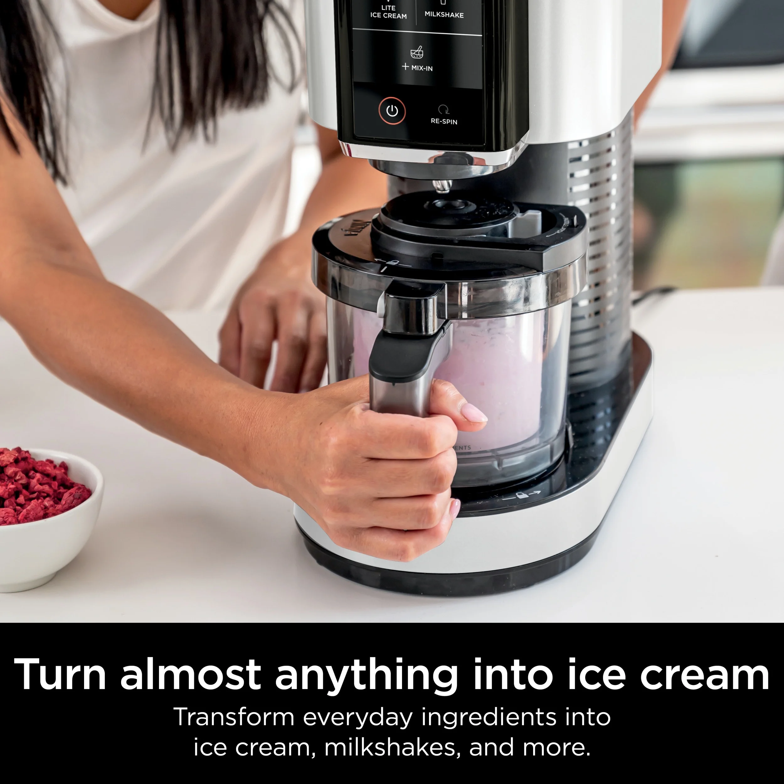 CREAMi Ice Cream Maker, for Gelato, Mix-ins, Milkshakes, Sorbet, Smoothie Bowls More, 5 One-Touch Programs, with (2) 16 oz Pint Containers Lids, Perfect for Kids, White, NC300WH(5 in 1/White) - Image 3