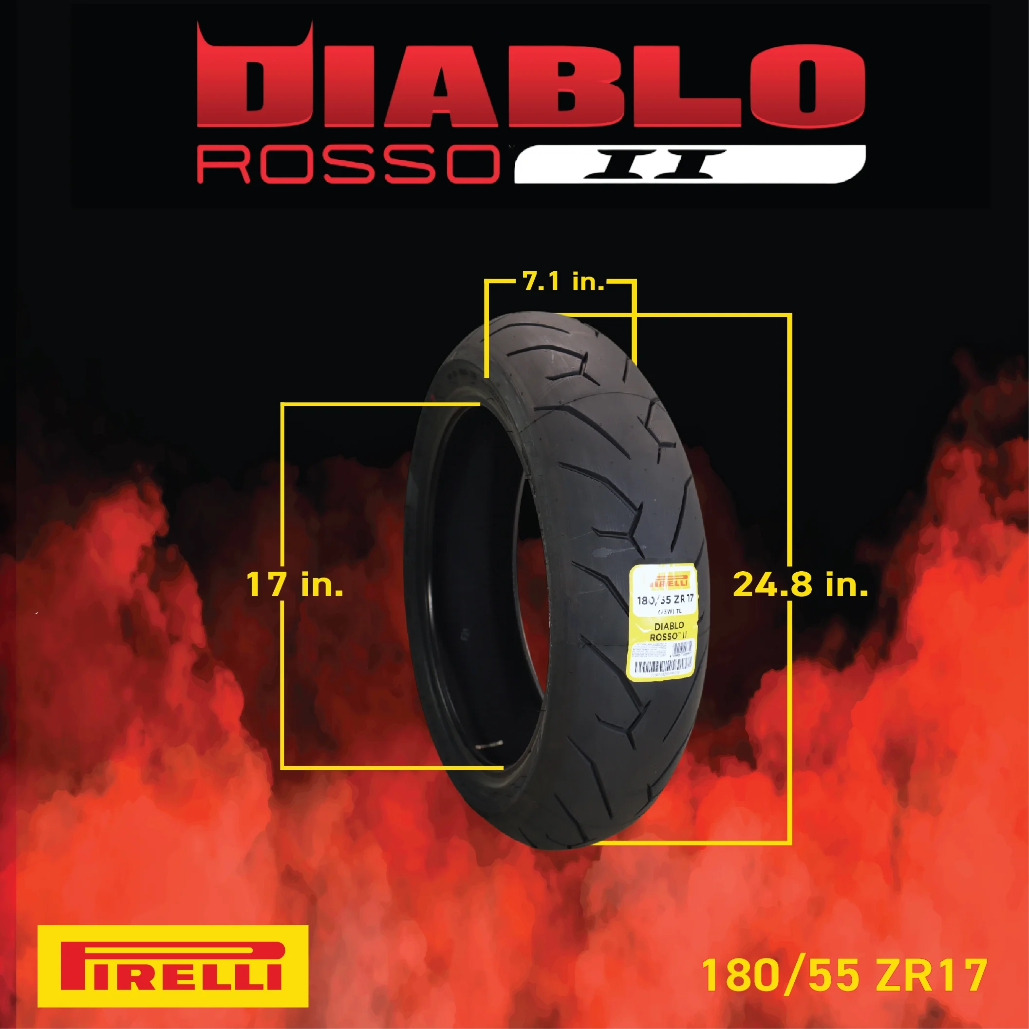Diablo Rosso II Tire Set with Keychain: 120/70 ZR 17 M/C (58W) TL (K) Front 180/55 ZR 17 M/C (73W) TL Rear Motorcycle Tires- Sport Performance for Road Use - Image 3