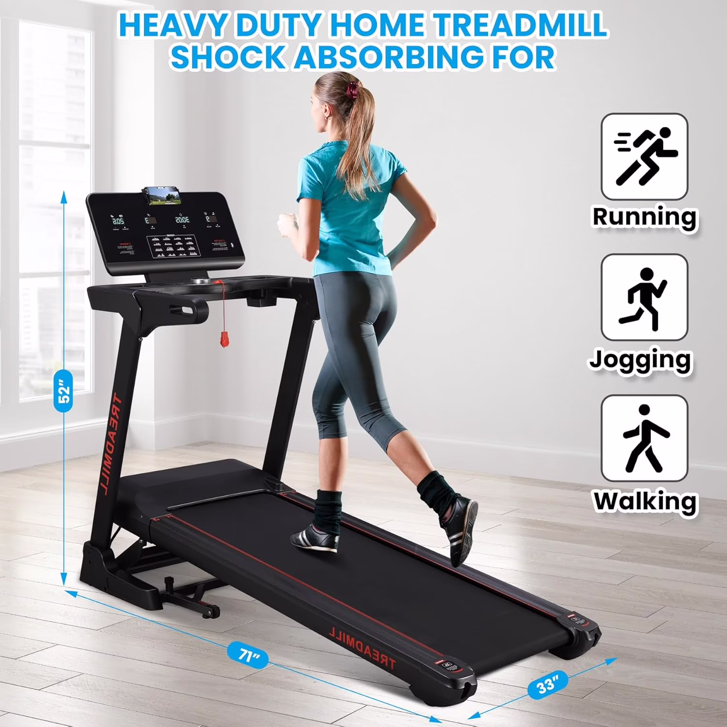 Home Treadmill with 18 Level Auto Incline, Foldable Heavy Duty Treadmill with Dedicated Speed Buttons, Digital Performance Display, BMI Calculator Bluetooth Connectivity, 350 LBS Capacit(black)