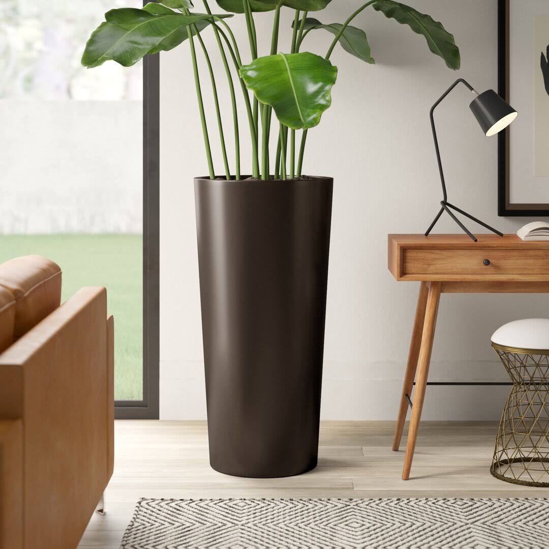 Sheley Fiberglass Pot Planter Color: Brown, Size: 14