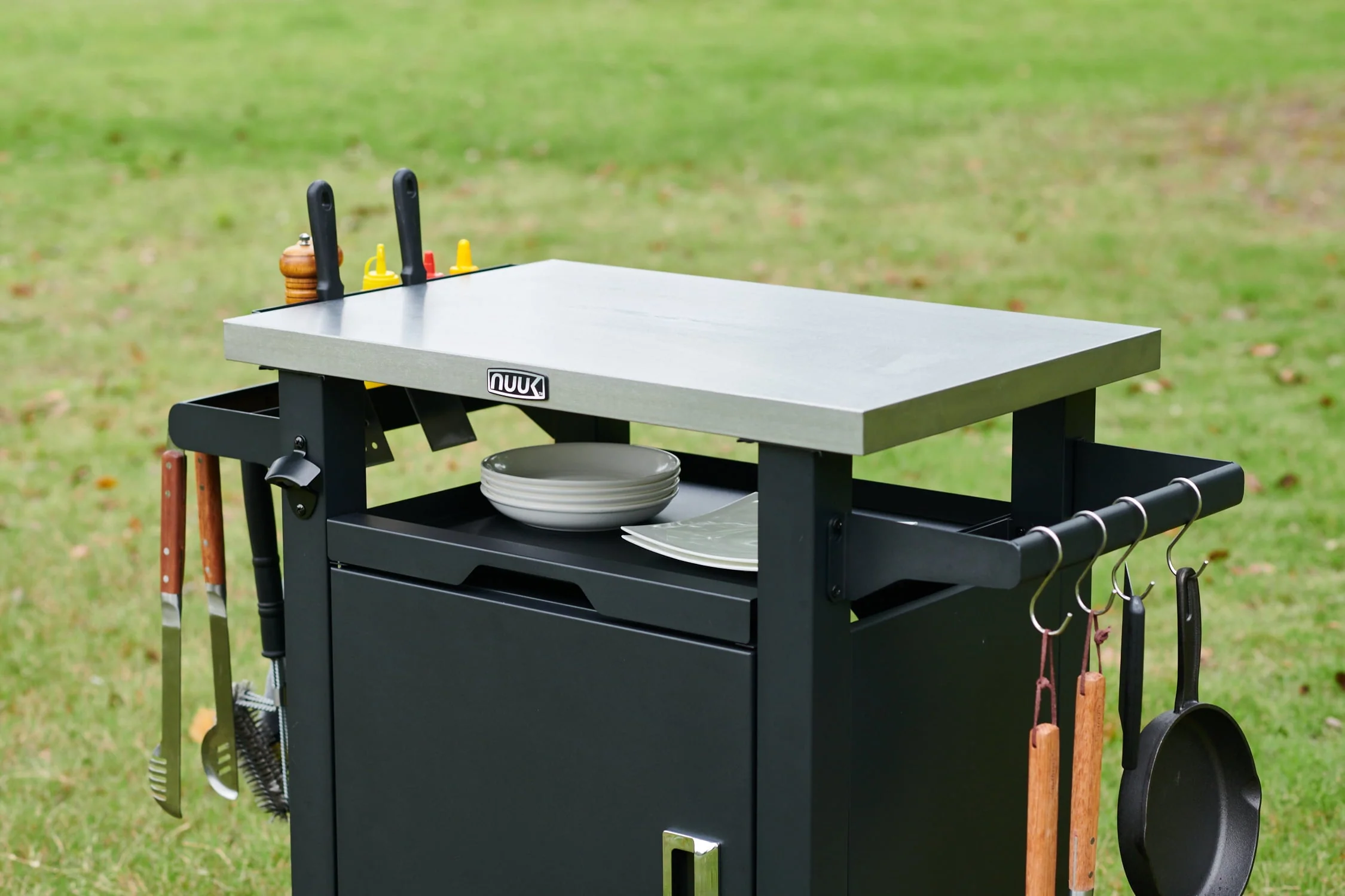Deluxe 30IN Outdoor Rolling Grill Cook Station, Bar Table with Patio Storage Cabinet and Outdoor Dining Table, Black - Image 6