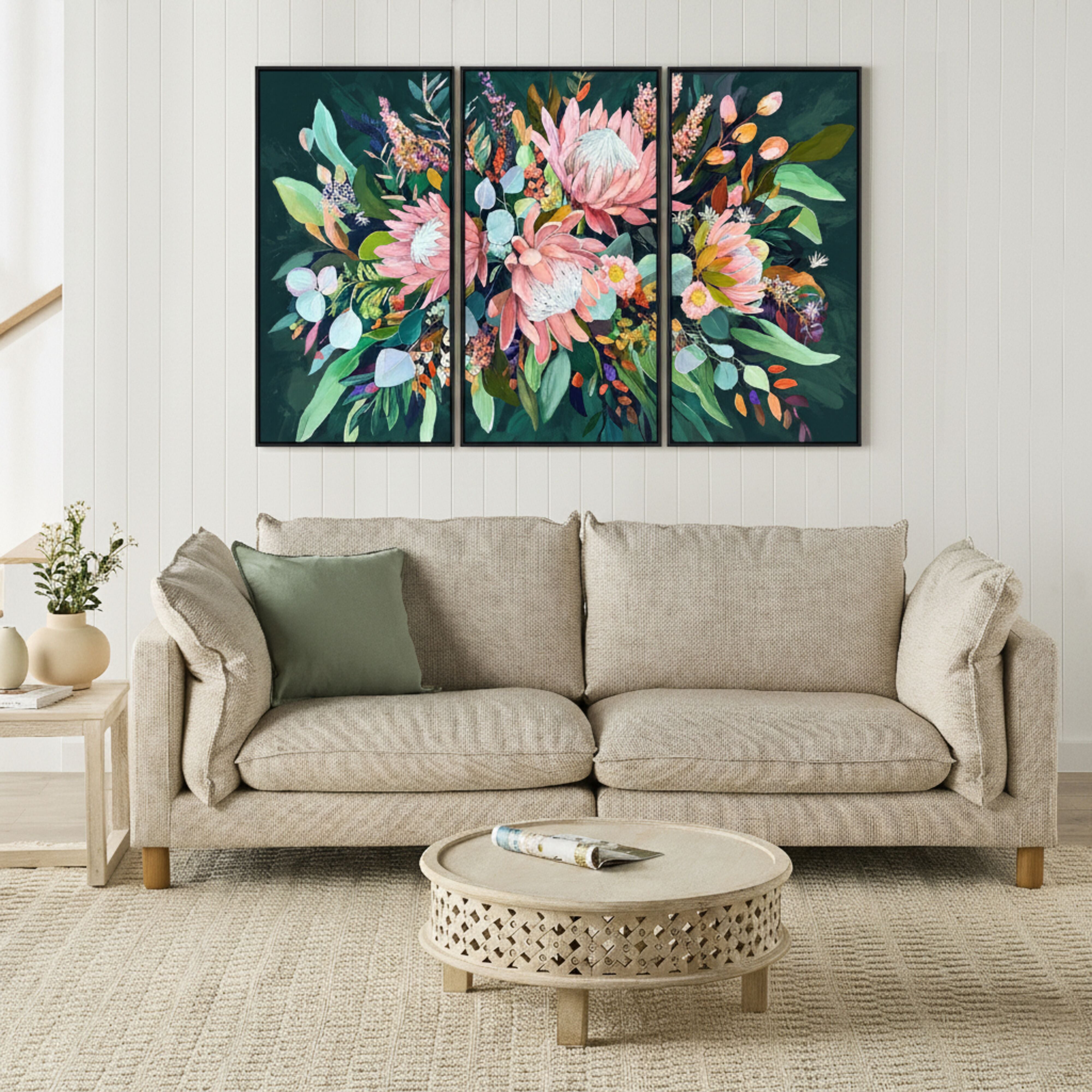 Floral Symphony Framed Textured Print Trio 180x120cm