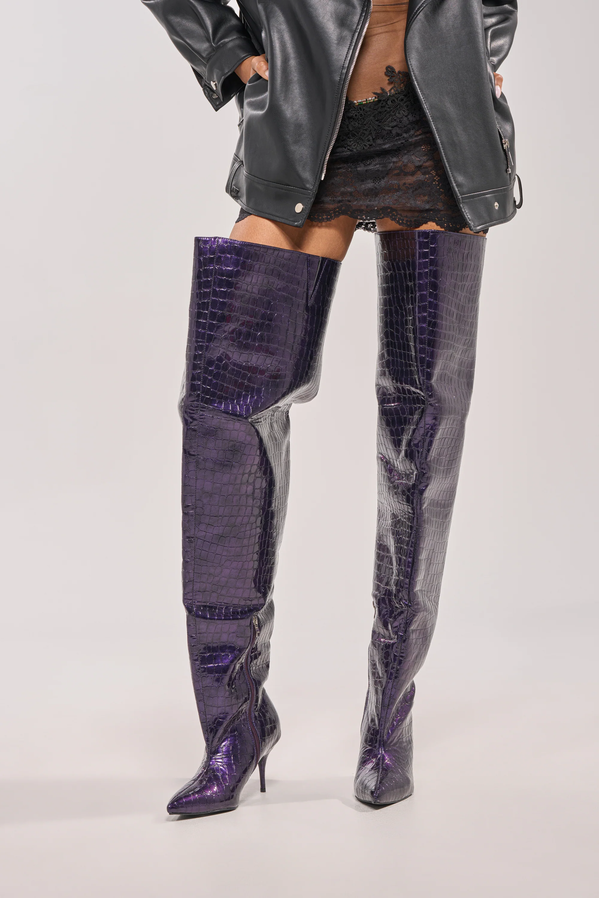 AZALEA WANG HALINA DARK PURPLE CROC STILETTO BOOT - Akira Store
