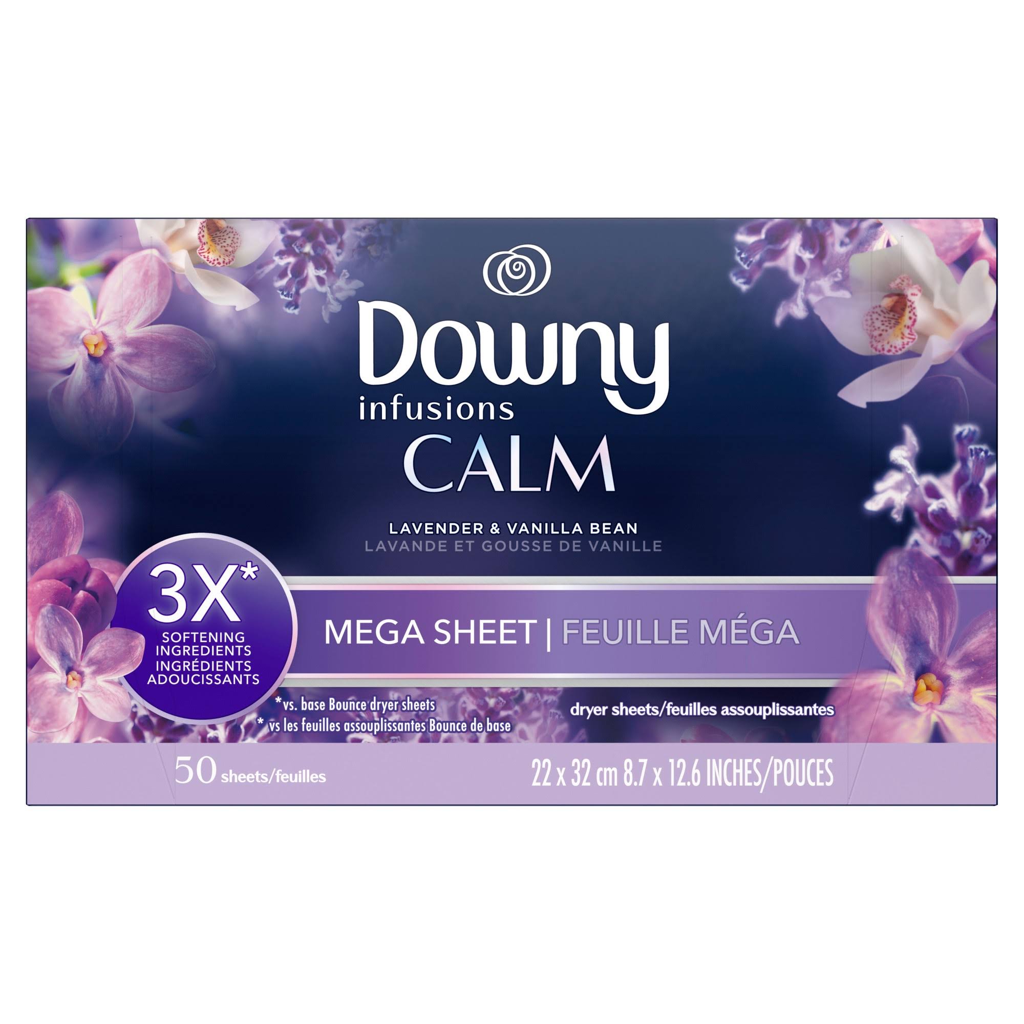 Downy Infusions Calm Mega Dryer Sheets Fabric Softener - Lavender and Vanilla Bean 50 ct