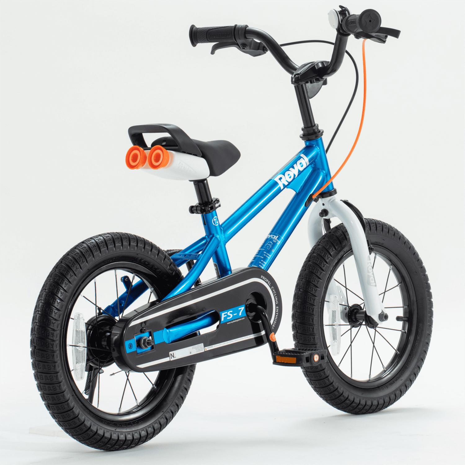 Royalbaby Freestyle 7 Kids Bike Toddlers 14 in Wheel Dual Handbrakes Bicycle Beginners Boys Girls Ages 3 - 5 Years. Kickstand and Water Bottle Included. Blue