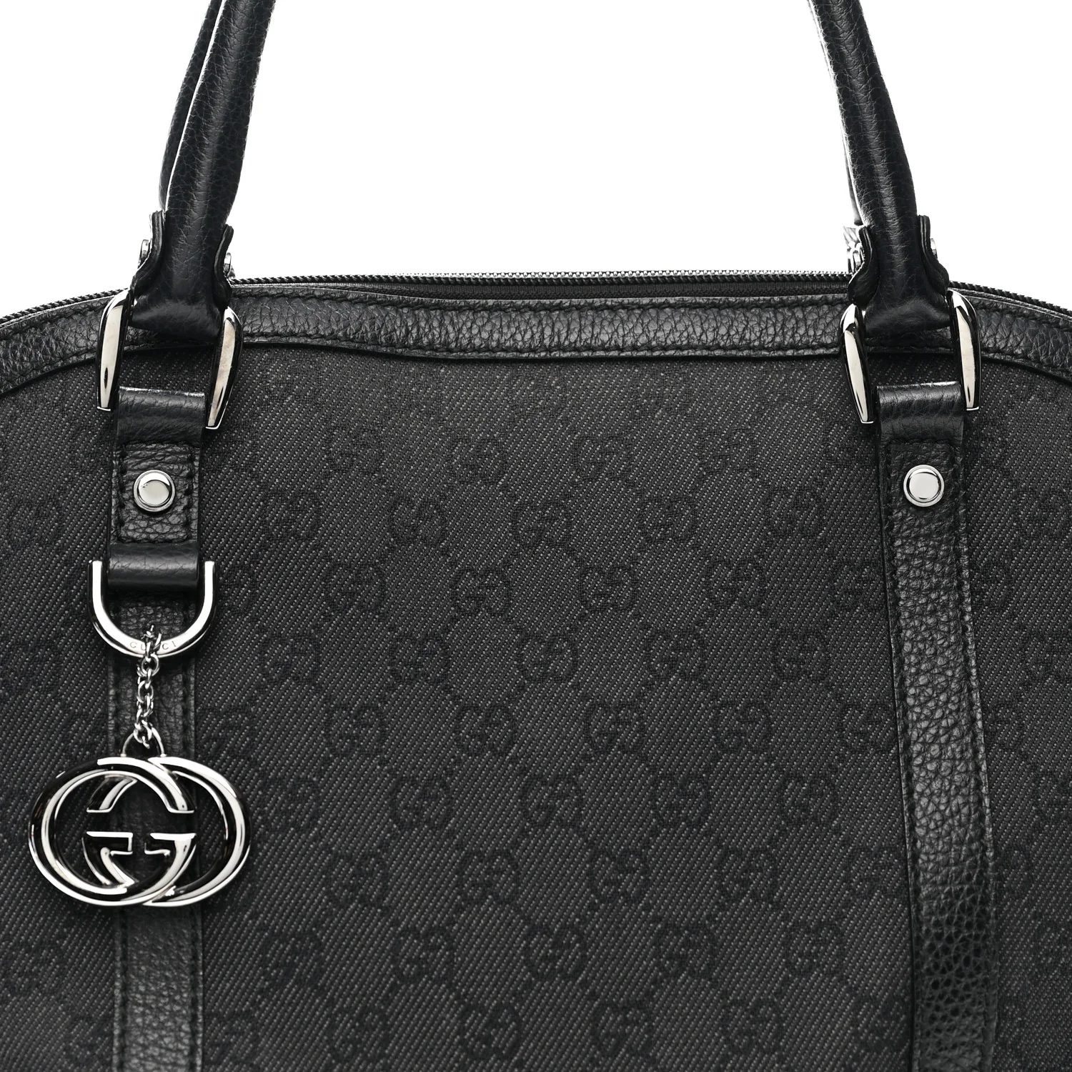 Nylon Monogram Medium GG Charm Dome Satchel Black