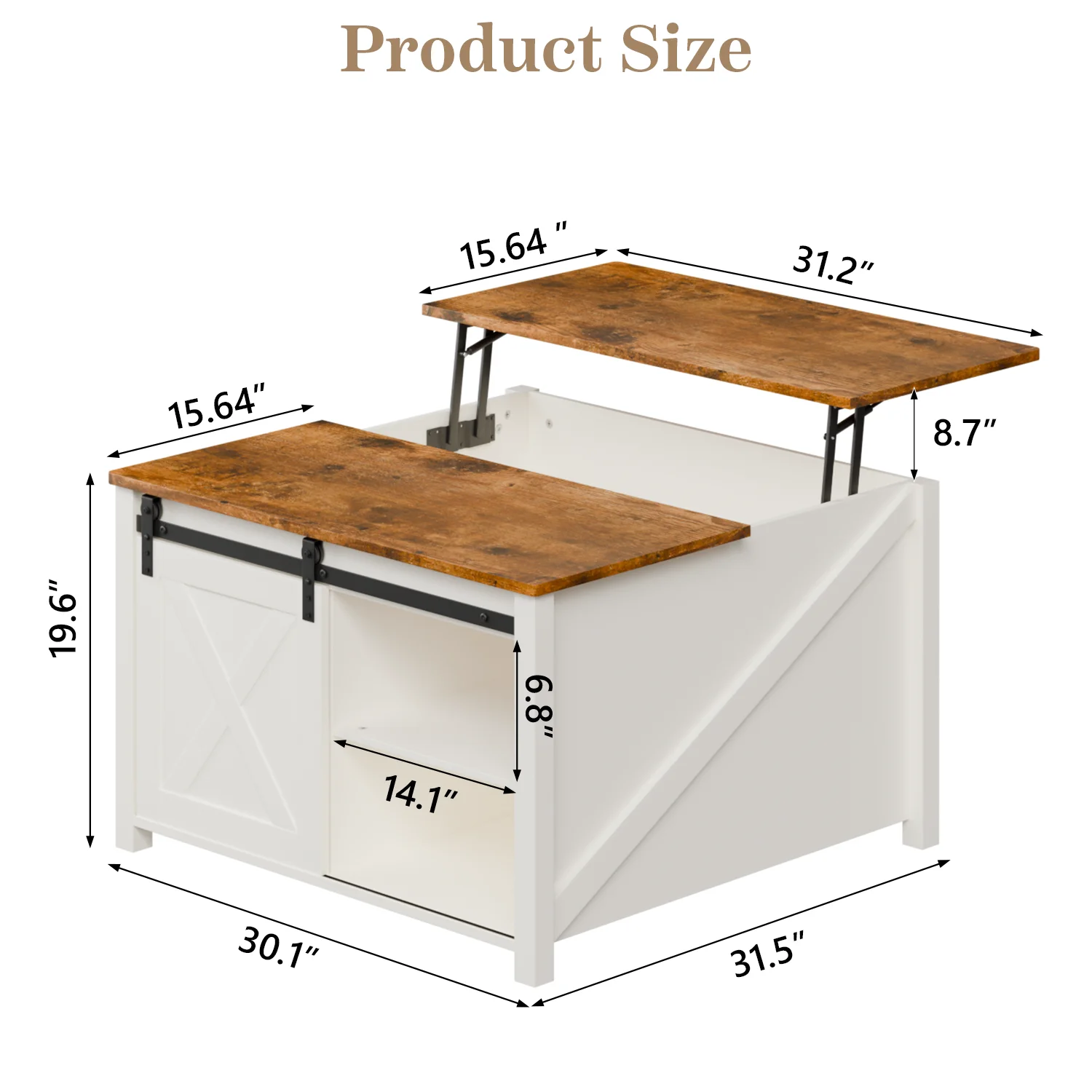 Wooden Coffee Table, Lift Top Coffee Table with Large Hidden Storage Shelf for Living Room(White) - Image 5