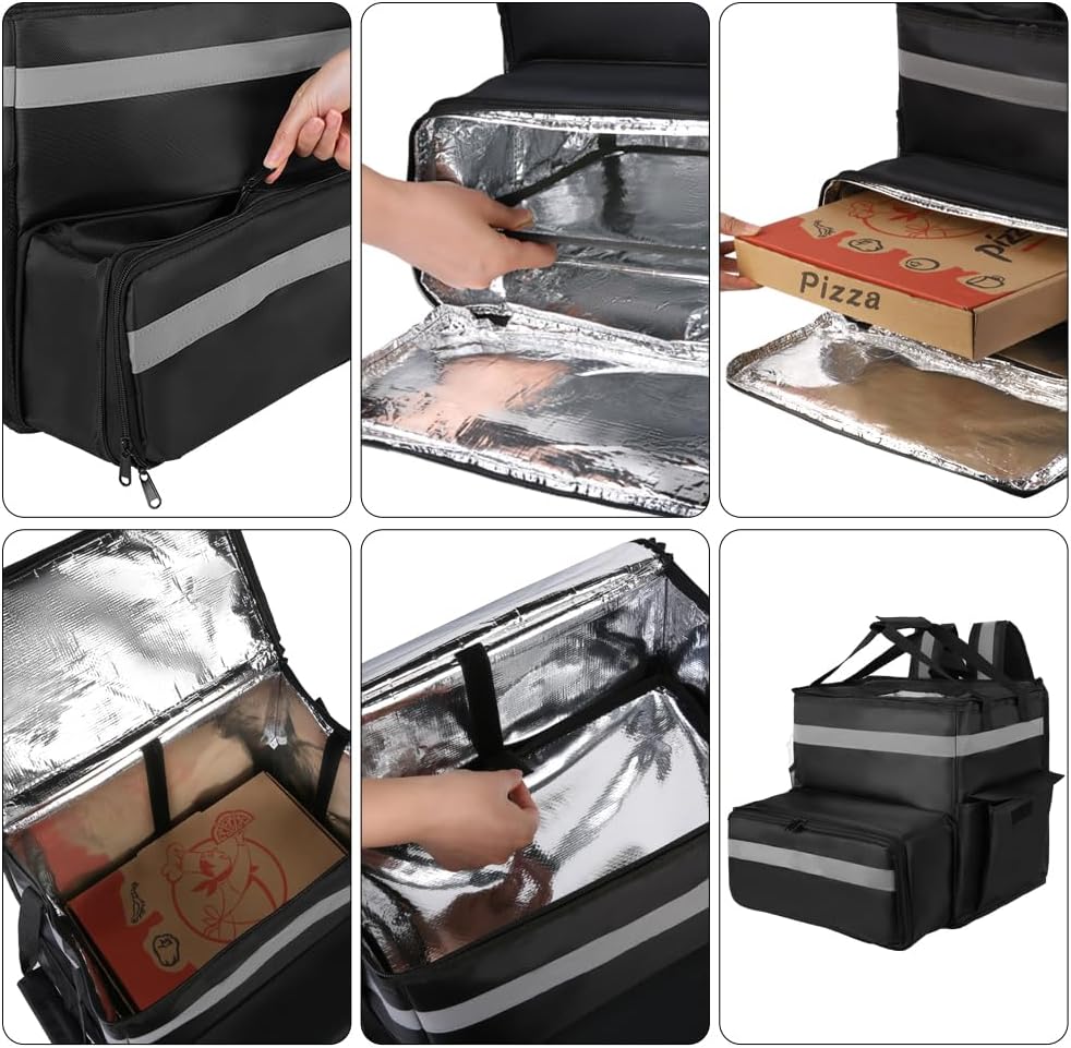 Large Insulated Food Delivery Bag, Expandable Cooler Backpack for Doordash Uber Eats, Reflective Strip Cup Holders, Reusable Pizza Carrier with Hand Straps, Bike Motorcycle Use - Image 7