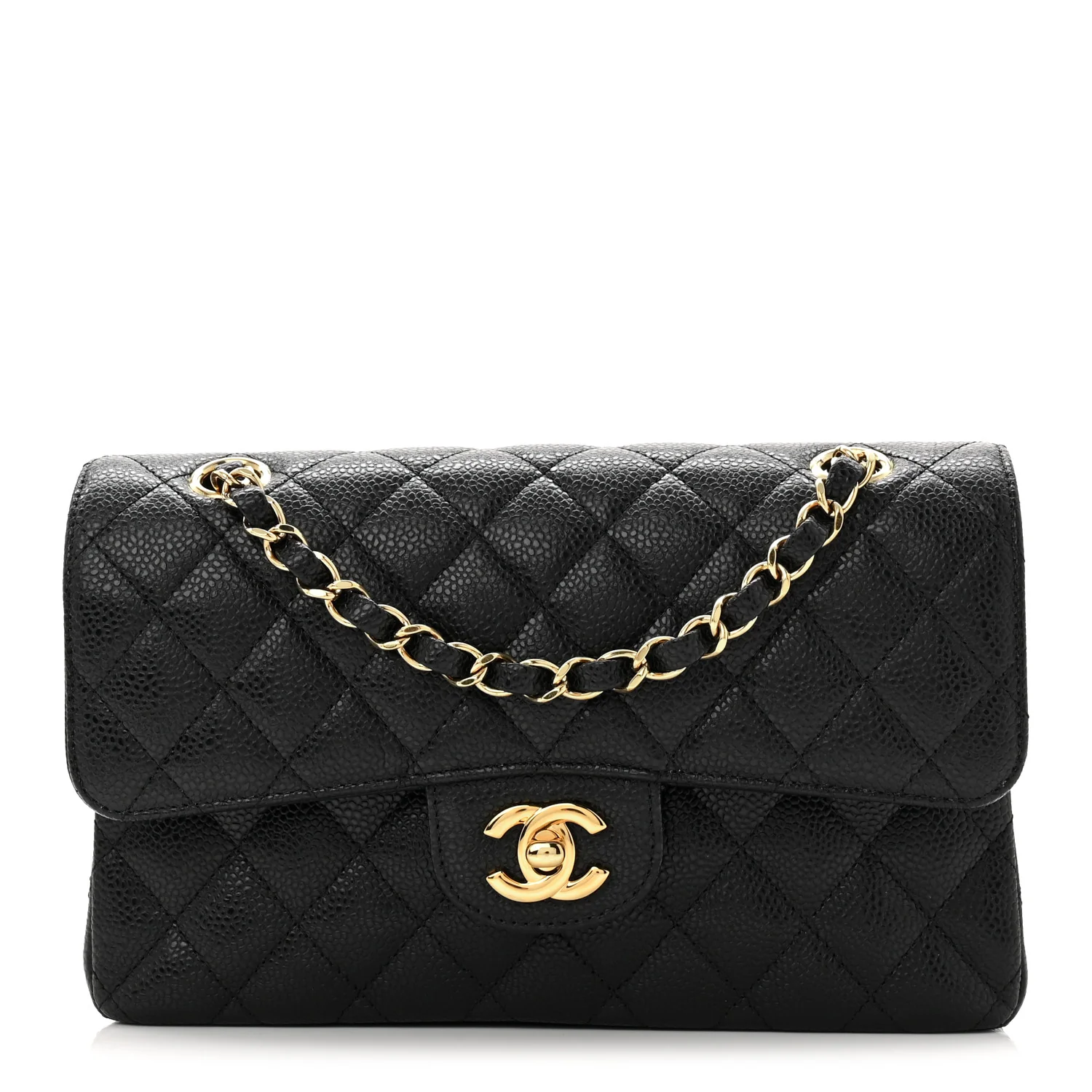Caviar Quilted Small Double Flap Black