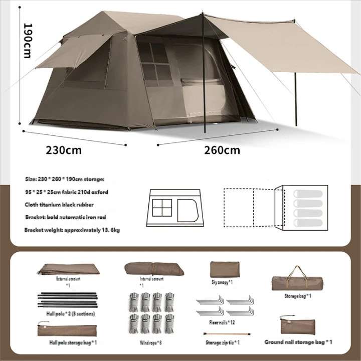 Roof 6.0 Summer Camouflage Tent Outdoor Automatic Thickened Black Rubber Sunscreen Rainproof Quick Opening Camping Tent