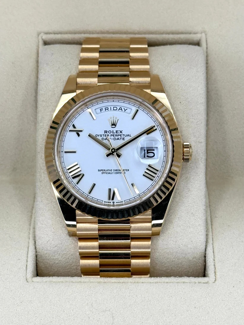 【Super Clone】RLX Day-Date President 40mm Yellow Gold White Roman Dial - 228238