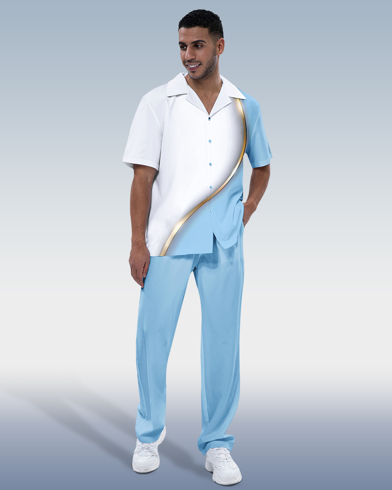 Combinaison de randonnée à manches courtes bleu dégradé pour homme Suitmens