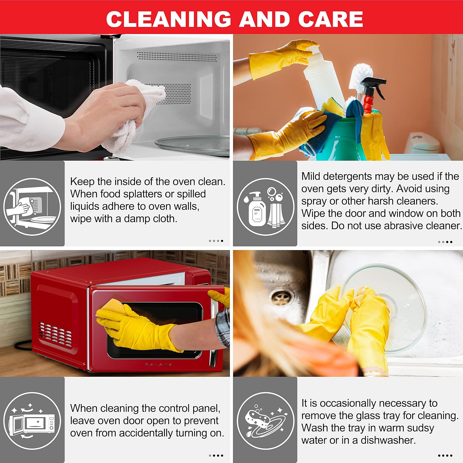 Galanz GLCMKZ07RDR07 Retro Countertop Microwave Oven with Auto Cook & Reheat, Defrost, Quick Start Functions, Easy Clean with Glass Turntable, Pull Handle. 7 cu ft, Red