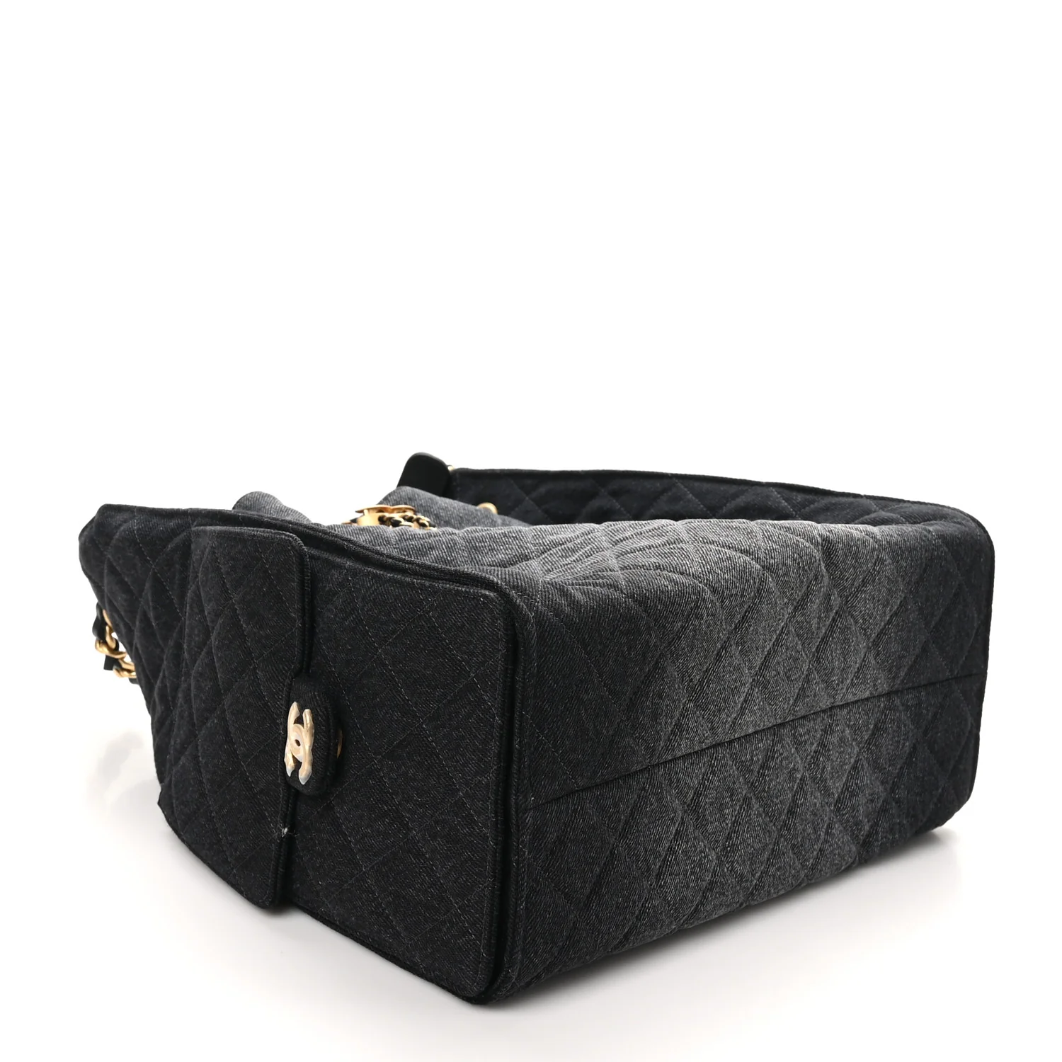 Washed Denim Quilted Medium Chanel 25 Handbag Black
