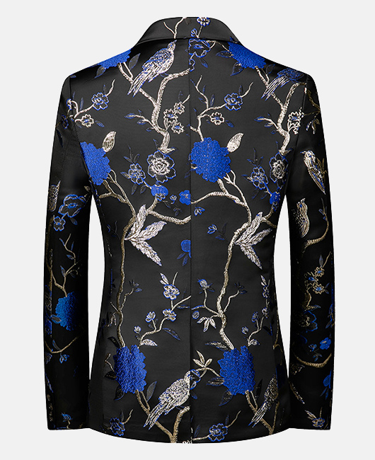 Blazer à imprimé floral jacquard tendance, revers cranté, un bouton, coupe slim