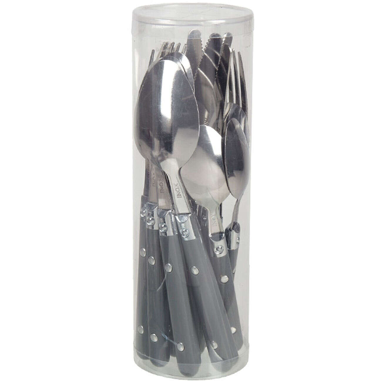 Ménagère 16 pièces inox manche plastique gris