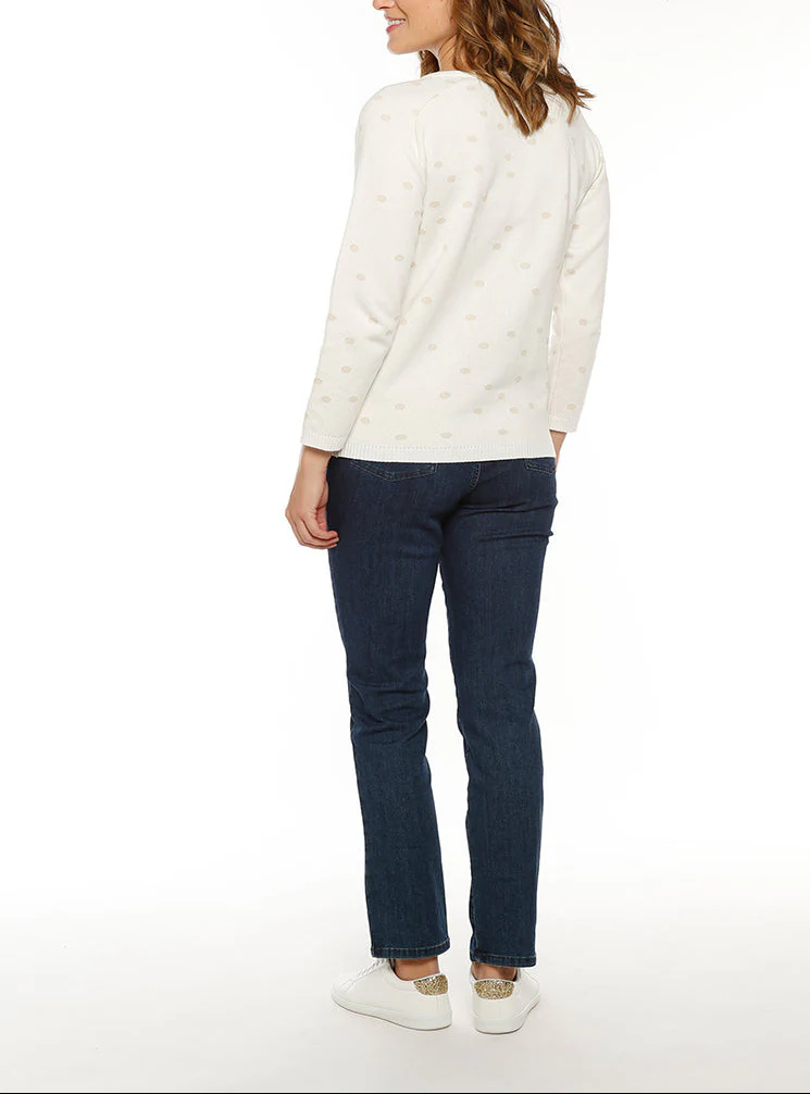 Pull femme à pois beige lin en coton