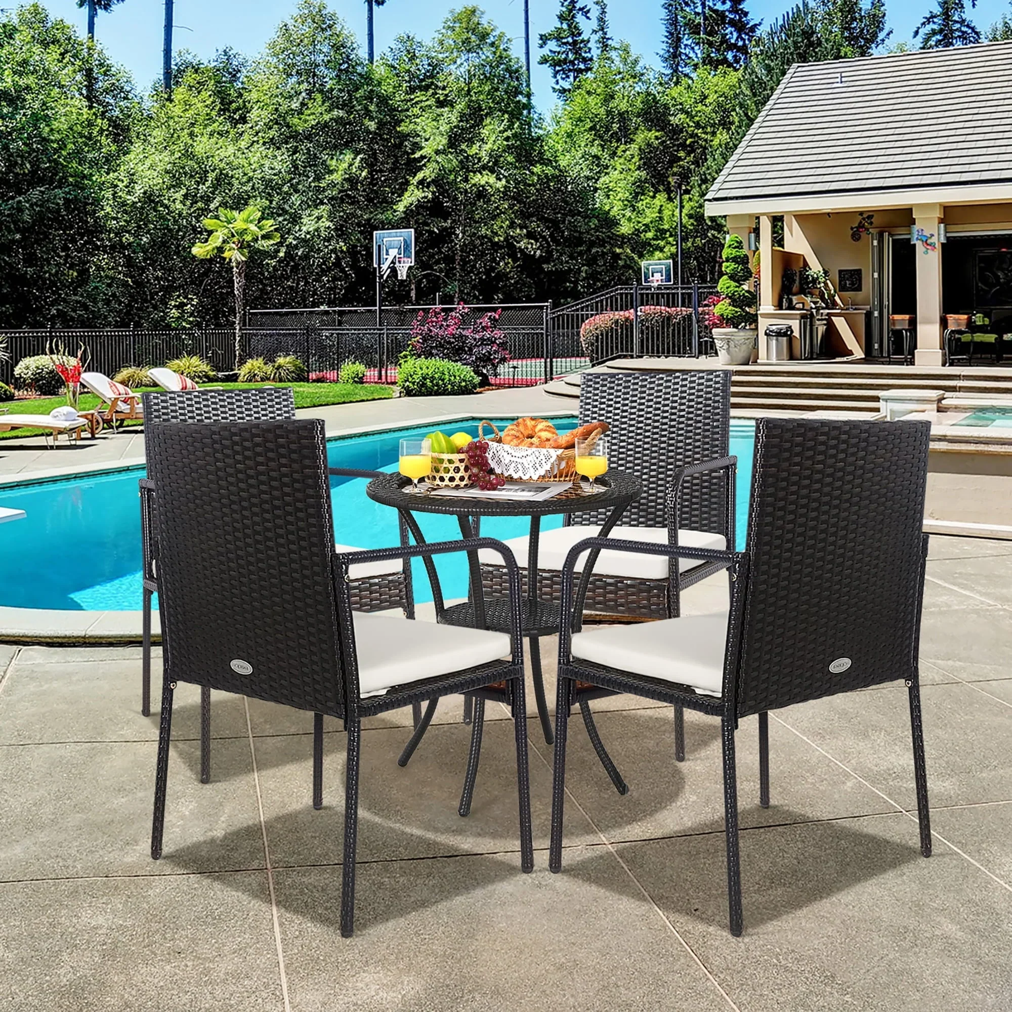 Costway 4PCS Patio Wicker Rattan Dining Chairs Cushioned Seats Armrest Garden